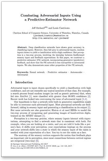 picture of "Combating adversarial inputs using a predictive-estimator network"