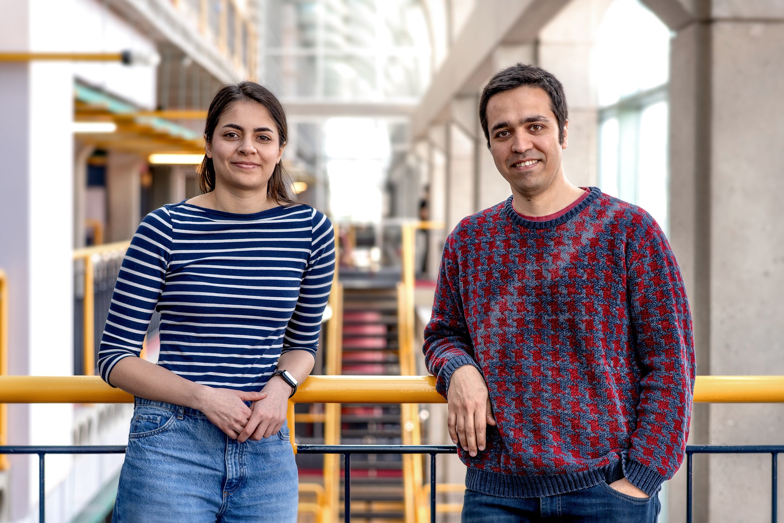 grad student Helia Yazdanyar and Professor Sepehr Assadi in the Davis Centre