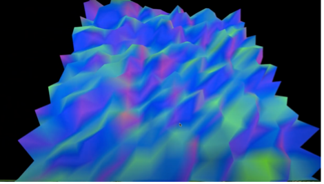 black background with a tall mount filled with multiple blue, green,pink and purple glaciers